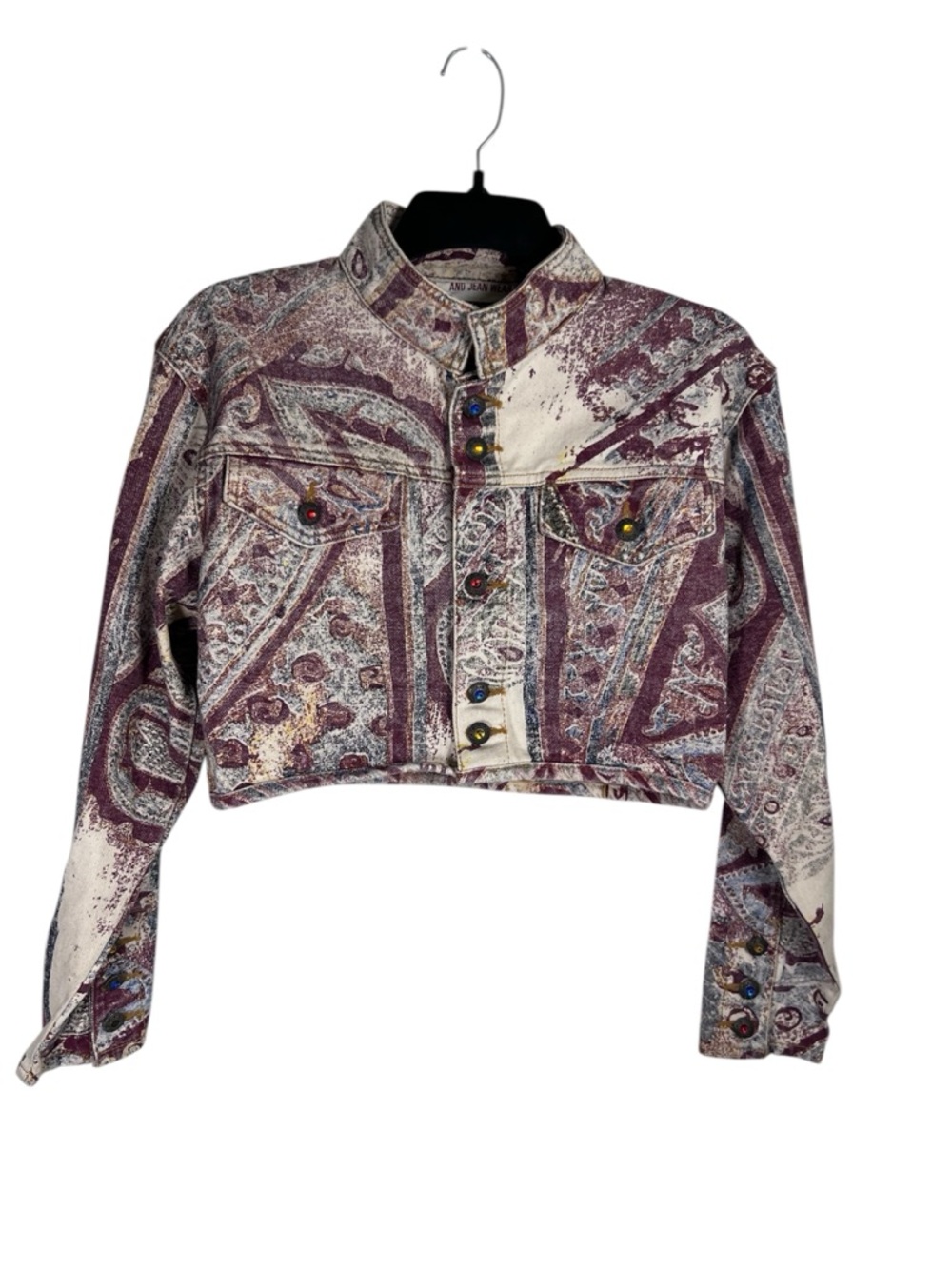 Wooz Denim Aztec Print Crop Jacket Size M